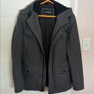 GUESS Men's Charcoal Military Jacket Small